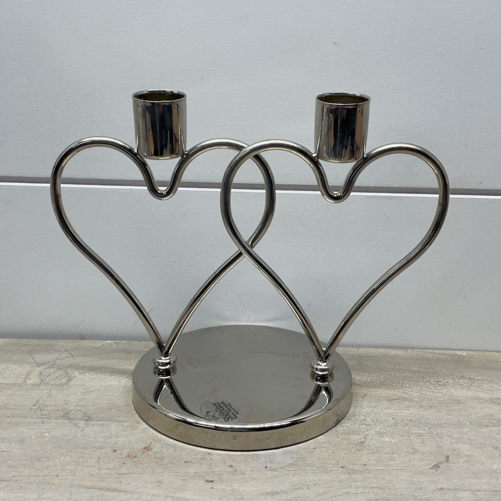Sheridan Silver Non Tarnish Double Interlocking Heart Candelabra Candle Holder